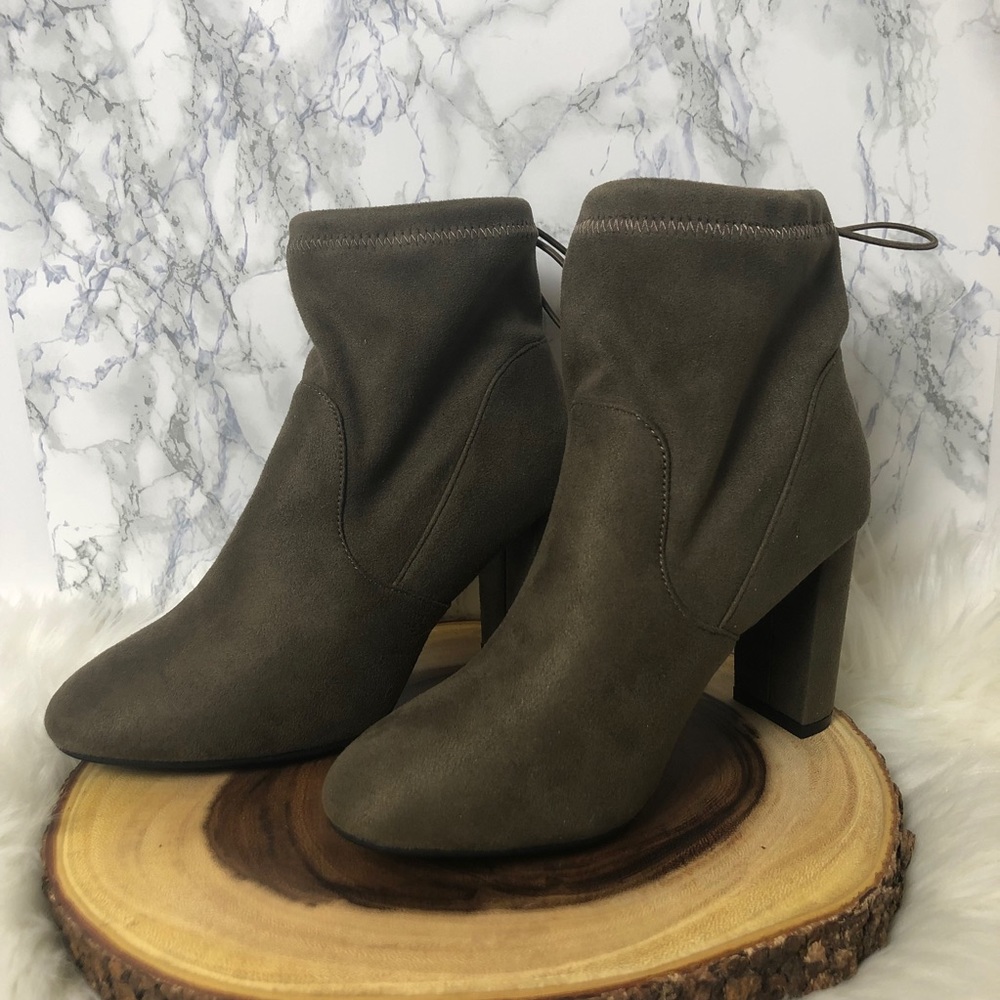 Qupid Suede Heeled Ankle Tie Sock Boots